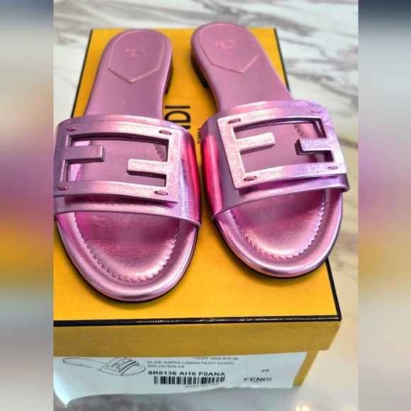 Fendi Women's Metallic Pink Mules - Picture 1 of 6